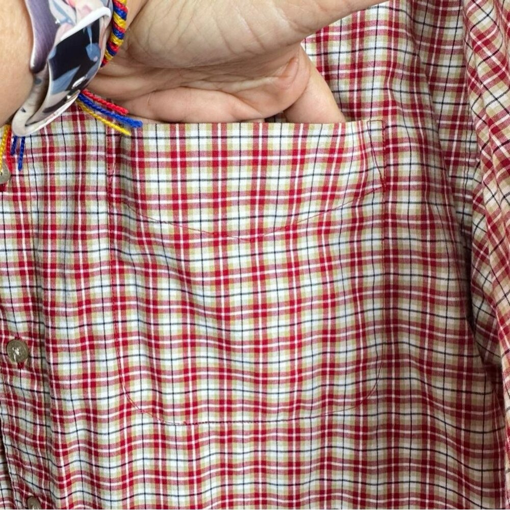 Haggar Forever Casual Camp Shirt Men's Red Check Short Sleeve Button Down Size L - Picture 5 of 9